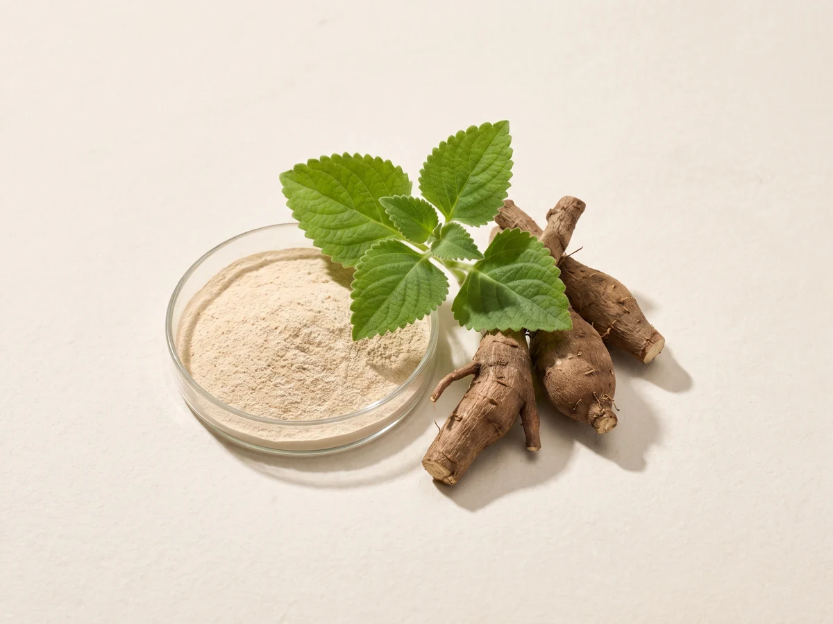 Coleus plant and roots with fine beige standardized extract powder